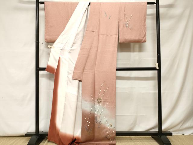 平和屋着物■訪問着　刺繍　枝蕾　亀甲花文　暈し染め　金彩　正絹　逸品　CABF9581ev