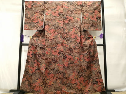 平和屋着物■上質な小紋　流水花鳥文　暈し染め　金彩　正絹　逸品　CABF9585ev