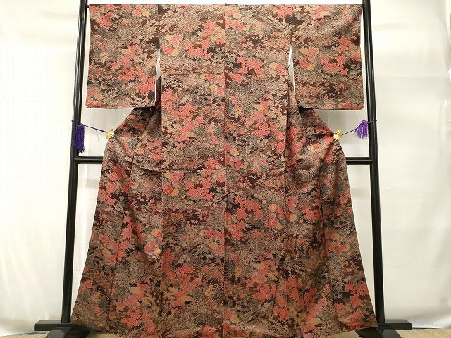 平和屋着物■上質な小紋　流水花鳥文　暈し染め　金彩　正絹　逸品　CABF9585ev