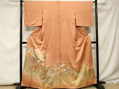 平和屋着物■豪華色留袖　駒刺繍　流水飛鶴扇面花文　暈し染め　金彩　正絹　逸品　CABF9598ev