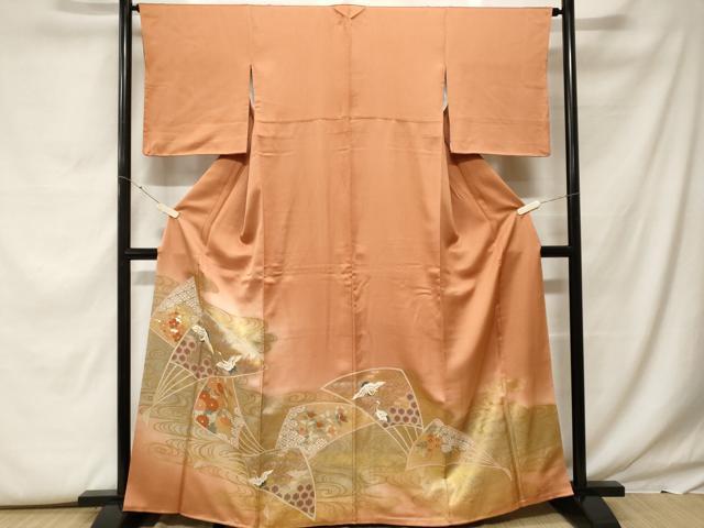 平和屋着物■豪華色留袖　駒刺繍　流水飛鶴扇面花文　暈し染め　金彩　正絹　逸品　CABF9598ev