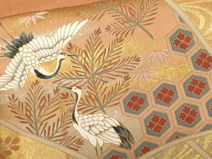 平和屋着物■豪華色留袖　駒刺繍　流水飛鶴扇面花文　暈し染め　金彩　正絹　逸品　CABF9598ev