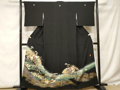 平和屋着物■豪華黒留袖　作家物　駒刺繍　流水地紙花車文　暈し染め　金銀彩　正絹　逸品　CABF9600ev