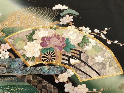 平和屋着物■豪華黒留袖　作家物　駒刺繍　流水地紙花車文　暈し染め　金銀彩　正絹　逸品　CABF9600ev