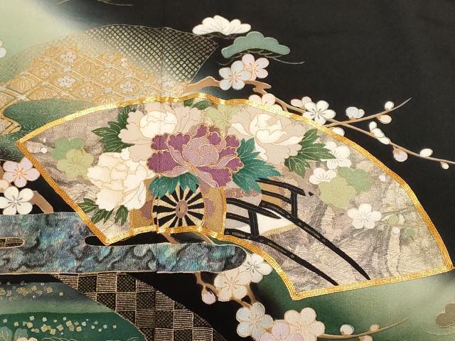平和屋着物■豪華黒留袖　作家物　駒刺繍　流水地紙花車文　暈し染め　金銀彩　正絹　逸品　CABF9600ev