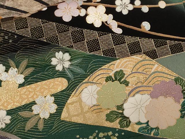 平和屋着物■豪華黒留袖　作家物　駒刺繍　流水地紙花車文　暈し染め　金銀彩　正絹　逸品　CABF9600ev