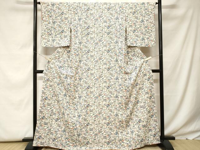 平和屋着物■上質な小紋　型染め　風景文　正絹　逸品　CABF9603ev