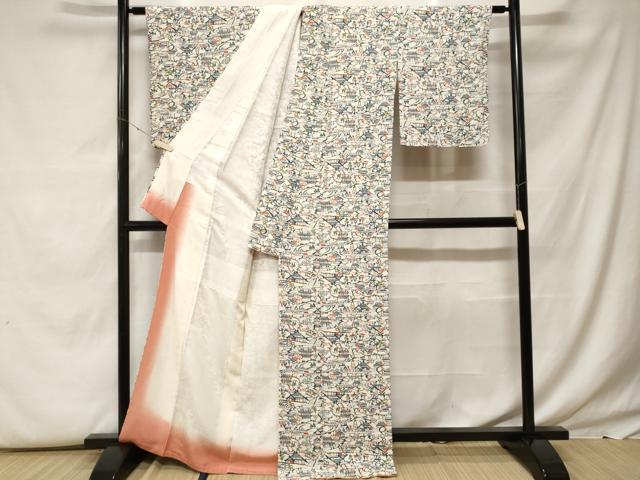 平和屋着物■上質な小紋　型染め　風景文　正絹　逸品　CABF9603ev