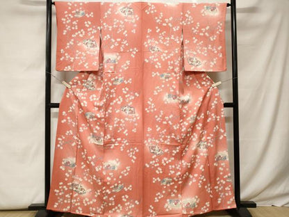 平和屋着物■上質な小紋　地紙飛鶴枝楓文　暈し染め　金彩　正絹　逸品　CABF9604ev