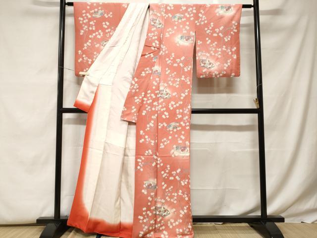 平和屋着物■上質な小紋　地紙飛鶴枝楓文　暈し染め　金彩　正絹　逸品　CABF9604ev