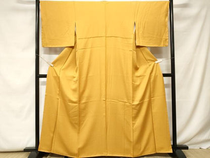 平和屋着物■上質な色無地　霞地紋　黄金色　正絹　逸品　CABF9610ev
