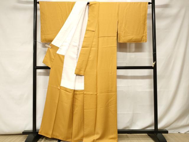 平和屋着物■上質な色無地　霞地紋　黄金色　正絹　逸品　CABF9610ev