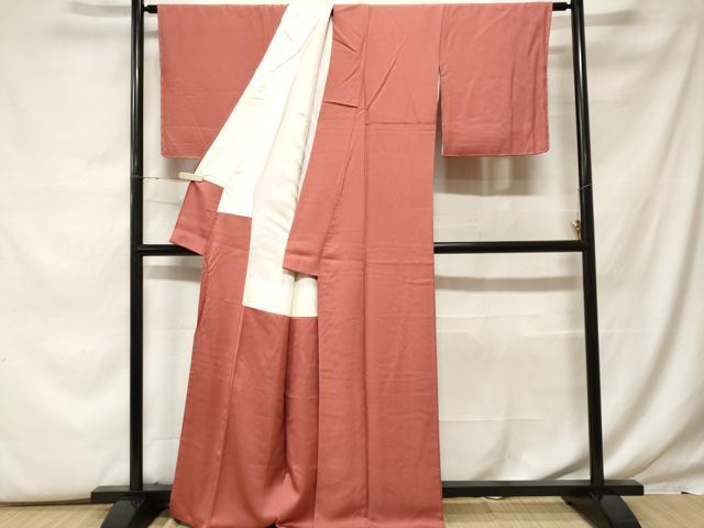 平和屋着物■上質な色無地　霞地紋　蘇芳色　正絹　逸品　CABF9612ev