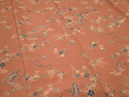 平和屋着物■上質な小紋　型染め　流水花蝶文　鬼しぼ縮緬　正絹　逸品　CABF9618ev