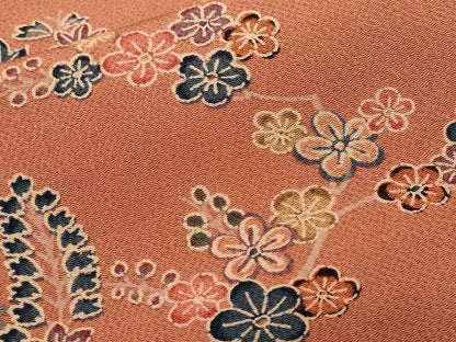 平和屋着物■上質な小紋　型染め　流水花蝶文　鬼しぼ縮緬　正絹　逸品　CABF9618ev