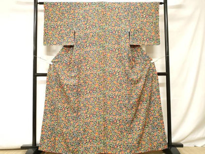 平和屋着物■上質な小紋　更紗枝花文　正絹　逸品　CABF9623ev