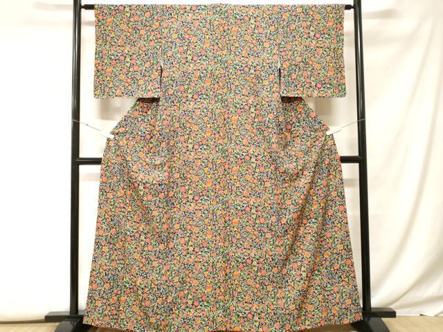 平和屋着物■上質な小紋　更紗枝花文　正絹　逸品　CABF9623ev