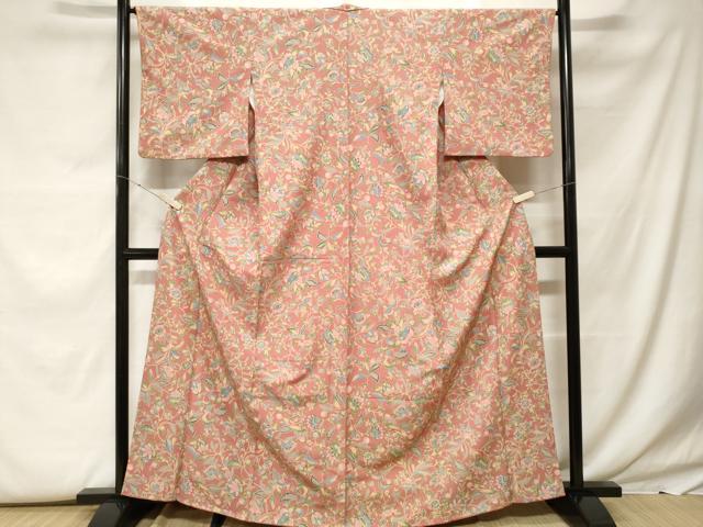 平和屋着物■小紋　更紗枝花文　洗える着物　CABF9629ev