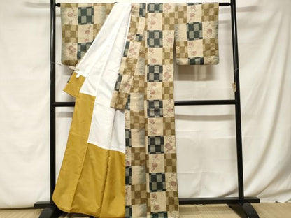 平和屋着物■小紋 市松枝梅文 洗える着物 CABF9632ev