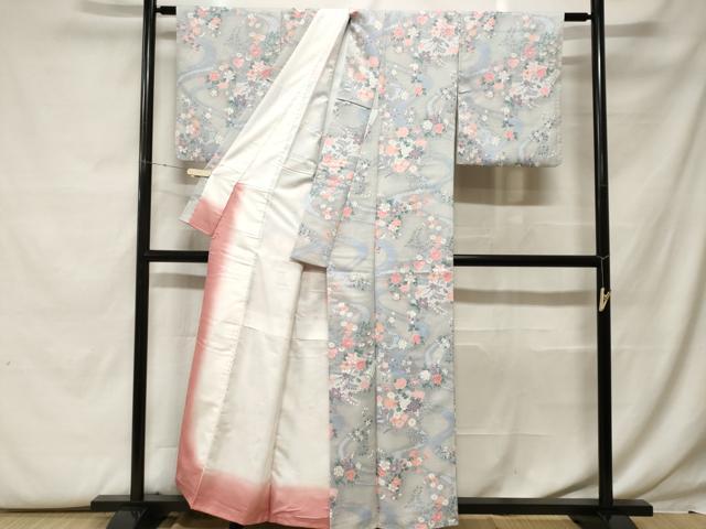 平和屋着物■小紋　流水花文　暈し染め　洗える着物　CABF9638ev