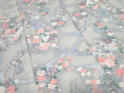 平和屋着物■小紋　流水花文　暈し染め　洗える着物　CABF9638ev