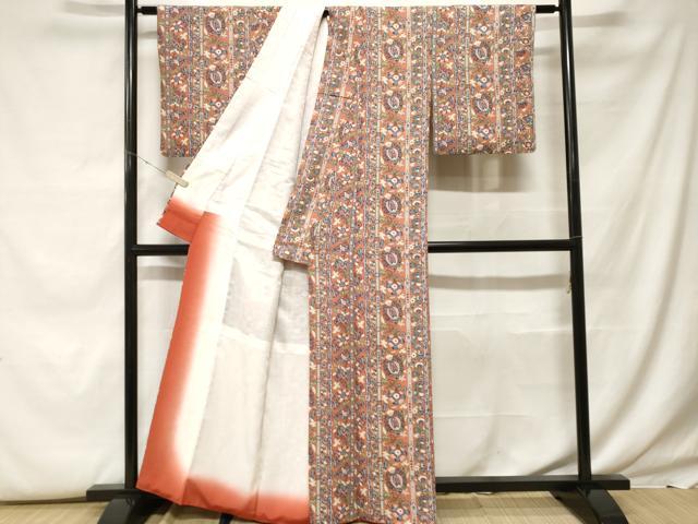 平和屋着物■小紋　更紗花唐草間道　洗える着物　CABF9642ev