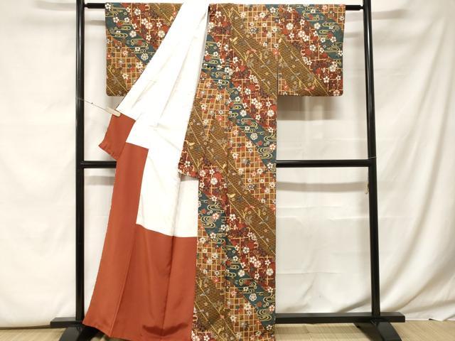 平和屋着物■小紋 道長流水舞花文 金彩 洗える着物 CABF9647ev