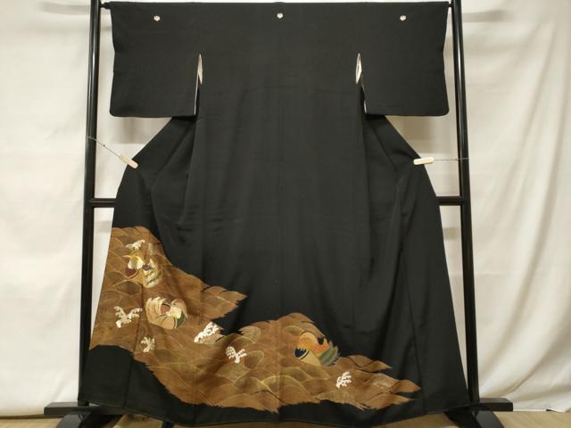 平和屋着物■豪華黒留袖 刺繍 立波鴛鴦文 金彩 正絹 逸品 CABF9656ev
