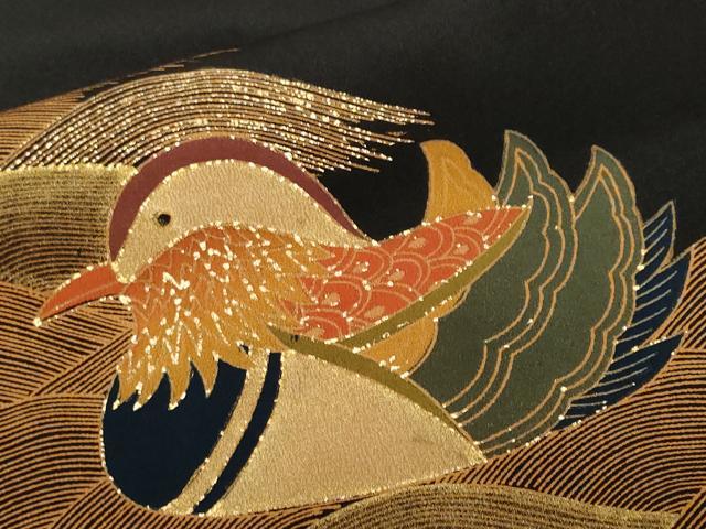 平和屋着物■豪華黒留袖 刺繍 立波鴛鴦文 金彩 正絹 逸品 CABF9656ev
