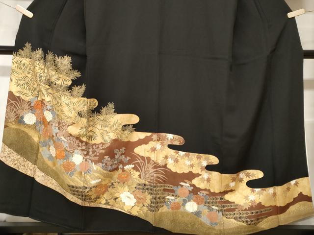 平和屋着物■豪華黒留袖 駒刺繍 流水枝花文 金彩 正絹 逸品 CABF9663ev