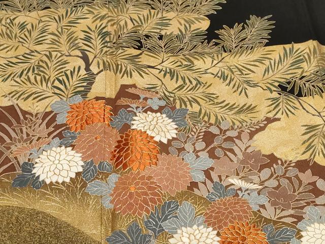 平和屋着物■豪華黒留袖 駒刺繍 流水枝花文 金彩 正絹 逸品 CABF9663ev