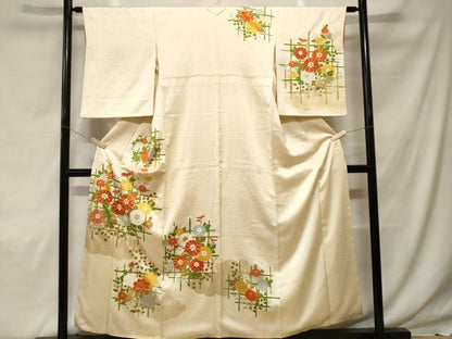 平和屋着物■訪問着 駒刺繍 雲取り草花文 正絹 逸品 CABF9668ev