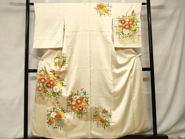 平和屋着物■訪問着 駒刺繍 雲取り草花文 正絹 逸品 CABF9668ev