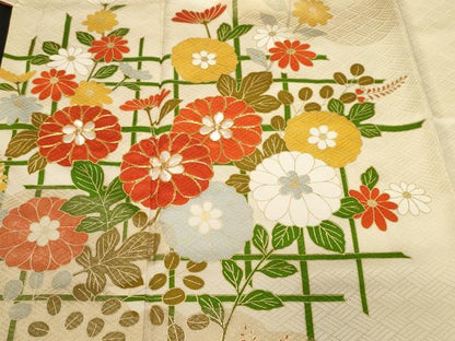 平和屋着物■訪問着 駒刺繍 雲取り草花文 正絹 逸品 CABF9668ev