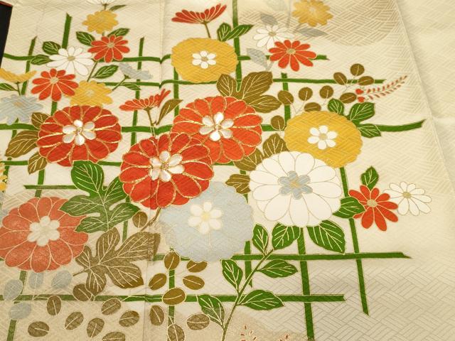 平和屋着物■訪問着 駒刺繍 雲取り草花文 正絹 逸品 CABF9668ev