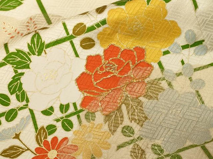 平和屋着物■訪問着 駒刺繍 雲取り草花文 正絹 逸品 CABF9668ev