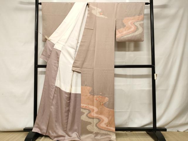 平和屋着物■訪問着 刺繍 絞り 道長草花文 金銀彩 正絹 逸品 CABF9669ev