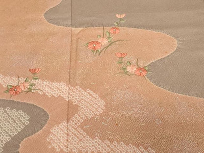 平和屋着物■訪問着 刺繍 絞り 道長草花文 金銀彩 正絹 逸品 CABF9669ev