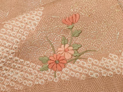平和屋着物■訪問着 刺繍 絞り 道長草花文 金銀彩 正絹 逸品 CABF9669ev
