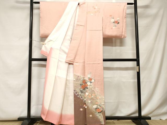 平和屋着物■訪問着　雪輪枝花文　暈し染め　金彩　正絹　逸品　CABF9674ev