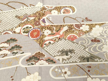 平和屋着物■豪華色留袖 エ霞飛鶴吉祥花文 暈し染め 金彩 正絹 逸品 CABF9675ev
