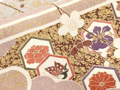 平和屋着物■豪華色留袖 エ霞飛鶴吉祥花文 暈し染め 金彩 正絹 逸品 CABF9675ev
