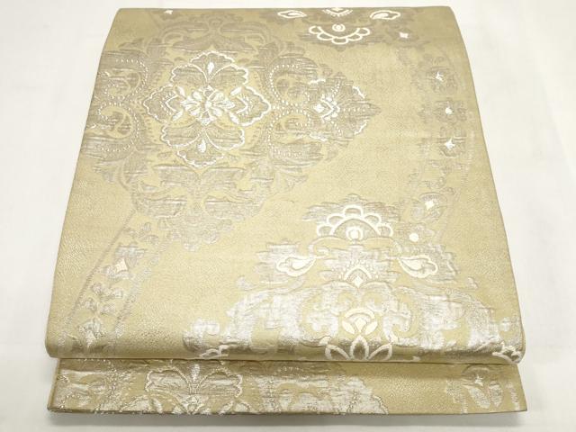 平和屋着物◎六通柄袋帯　ふくれ織　正倉院花文　銀糸　正絹　逸品　CABF9676ev