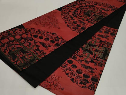 平和屋着物◎六通柄袋帯　狩猟文　黒地　金糸　正絹　逸品　CABF9678ev