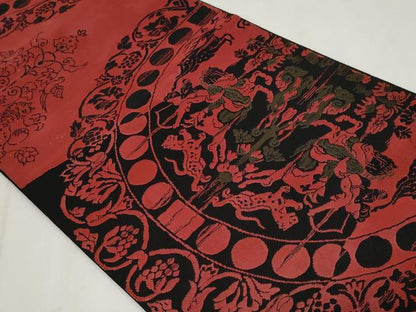 平和屋着物◎六通柄袋帯　狩猟文　黒地　金糸　正絹　逸品　CABF9678ev