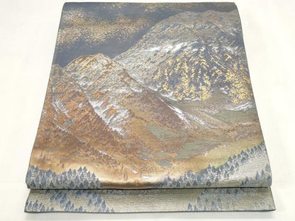 平和屋着物◎六通柄袋帯　アルプスの雪景　金銀糸　正絹　逸品　CABF9679ev