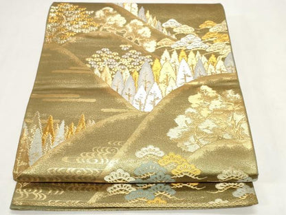平和屋着物◎六通柄袋帯　遠山樹林文　金銀糸　正絹　逸品　CABF9695ev