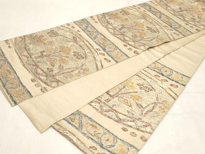 平和屋着物◎六通柄袋帯　横段枝花文　金糸　正絹　逸品　CABF9703ev