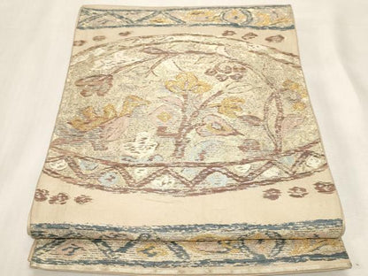 平和屋着物◎六通柄袋帯　横段枝花文　金糸　正絹　逸品　CABF9703ev