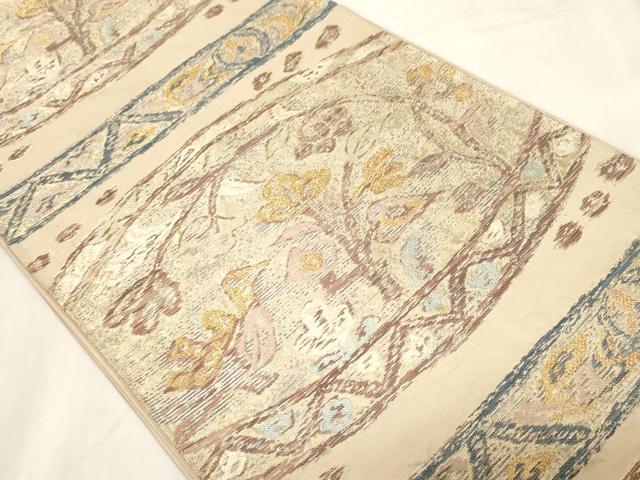平和屋着物◎六通柄袋帯　横段枝花文　金糸　正絹　逸品　CABF9703ev